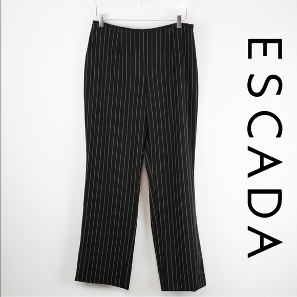 Escada Pinstripe Wool Dress Pants Wide Leg Designer Size 46 - Picture 1 of 9